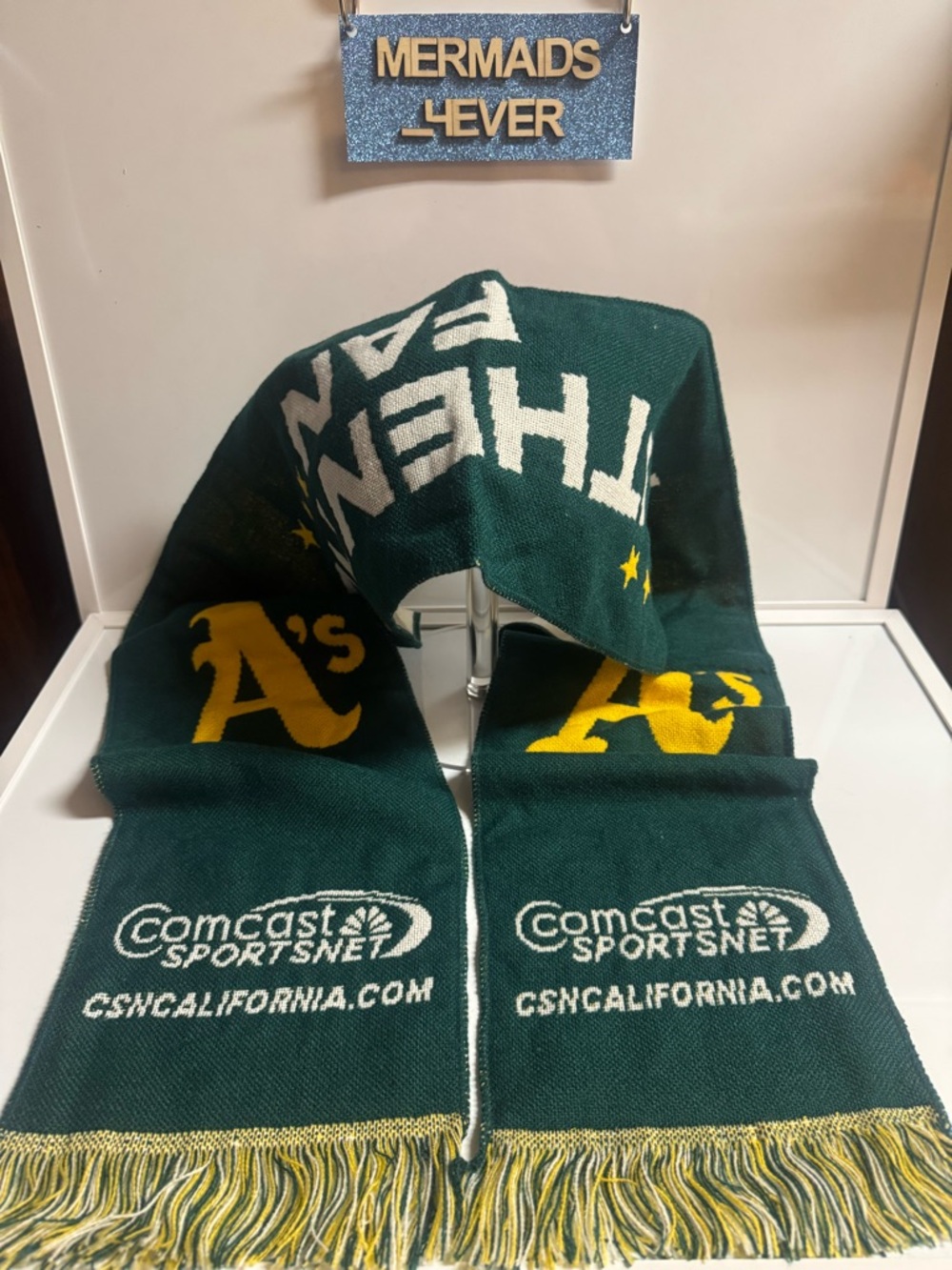 Oakland A's Green and Yellow Team Scarf with Comcast SportsNet Logo Baseball